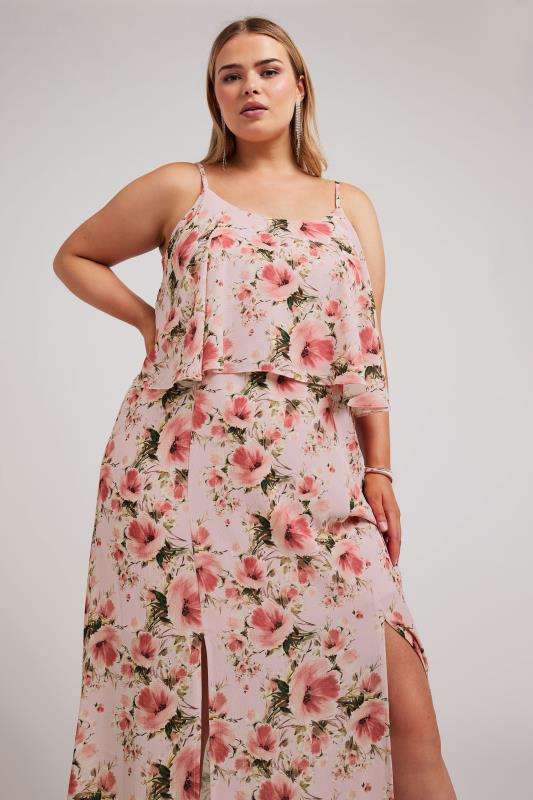 YOURS LONDON Plus Size Pink Floral Print Overlay Maxi Dress | Yours Clothing 3