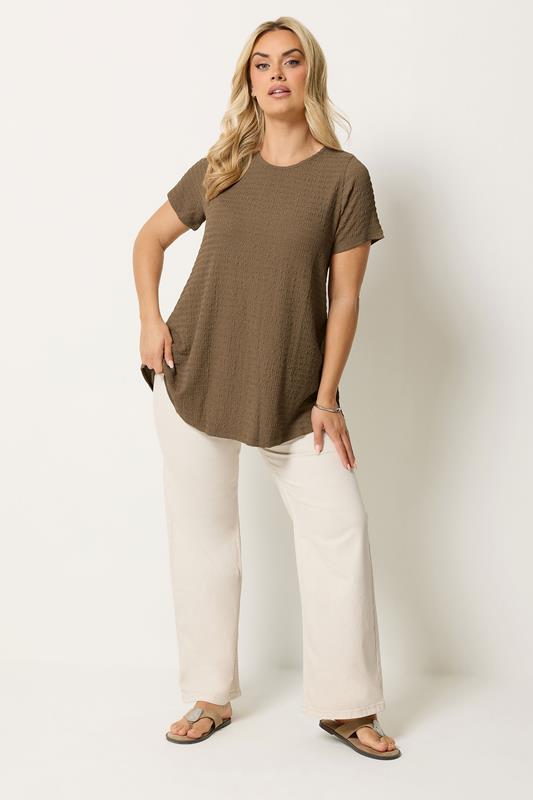 YOURS Plus Size Brown Textured Swing Top | Yours Clothing 1