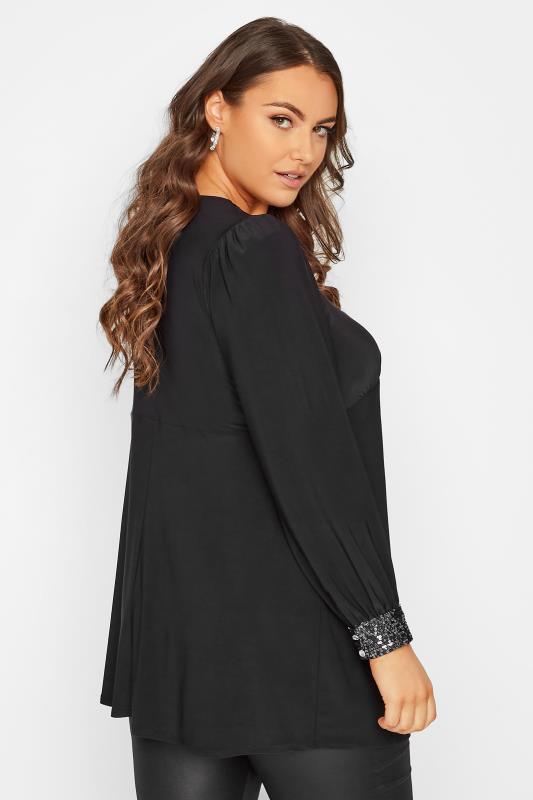 YOURS LONDON Plus Size Black Sequin Trim Top | Yours Clothing 3