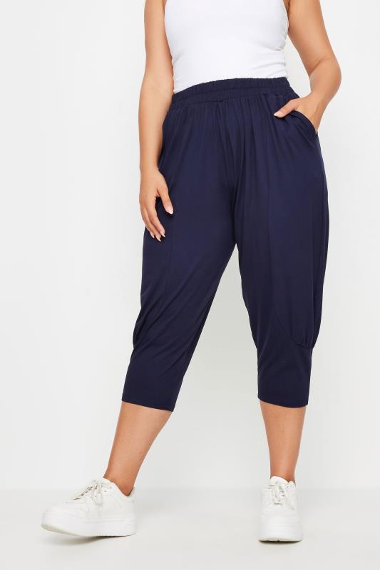 YOURS Plus Size Navy Blue Ruched Harem Trousers | Yours Clothing 2