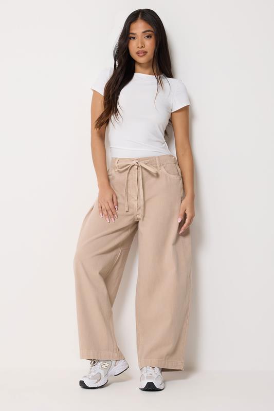 PixieGirl Petite Women's Light Pink Tie Waist Wide Leg Jeans | PixieGirl  1