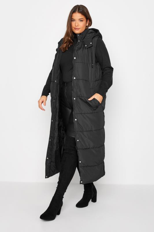 LTS Tall Women's Black Hooded Midaxi Puffer Gilet | Long Tall Sally 2