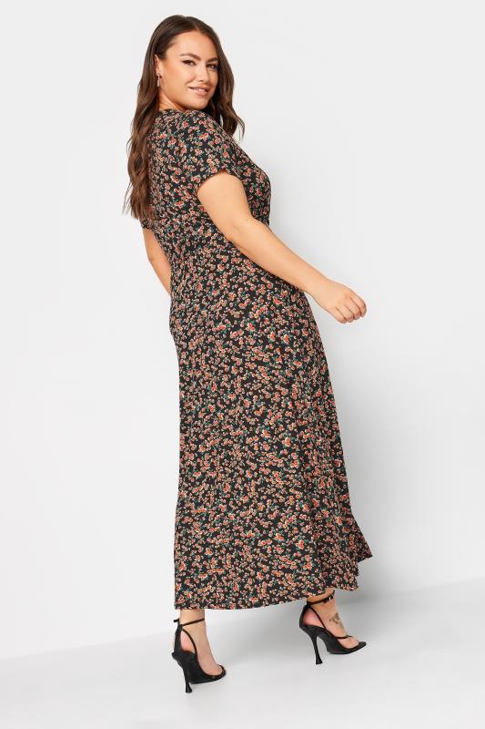YOURS Plus Size Black Ditsy Floral Print Wrap Maxi Dress | Yours Clothing 4