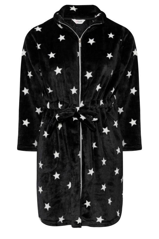 Plus Size Black Star Print Zip Through Dressing Gown | Yours Clothing 7