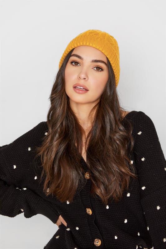 Mustard Yellow Cable Knitted Beanie Hat_M.jpg