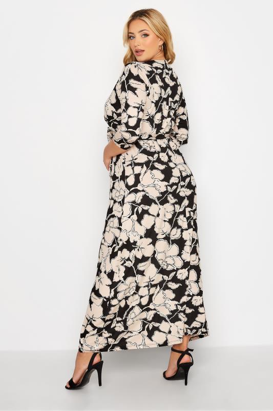 Plus Size Black & Beige Brown Floral V-Neck Maxi Dress | Yours Clothing 3