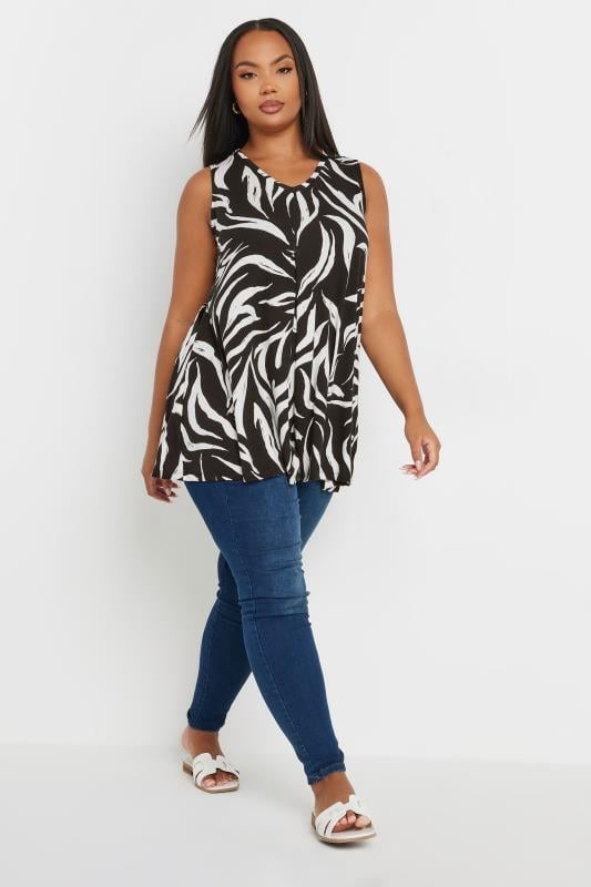 YOURS Plus Size Black Zebra Print Swing Vest Top | Yours Clothing  2