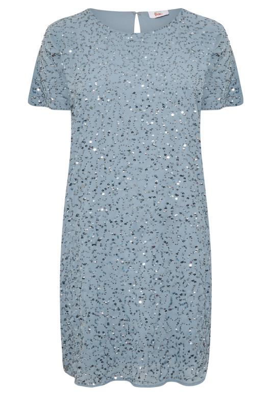 LUXE Plus Size Light Blue Sequin Hand Embellished Cape Dress | Yours Clothing 6