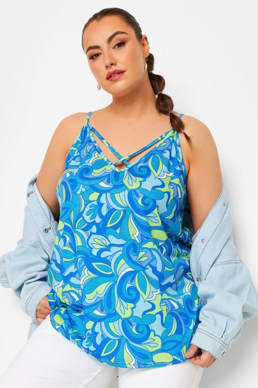 LIMITED COLLECTION Plus Size Blue Abstract Print Strappy Cami Top | Yours Clothing 1