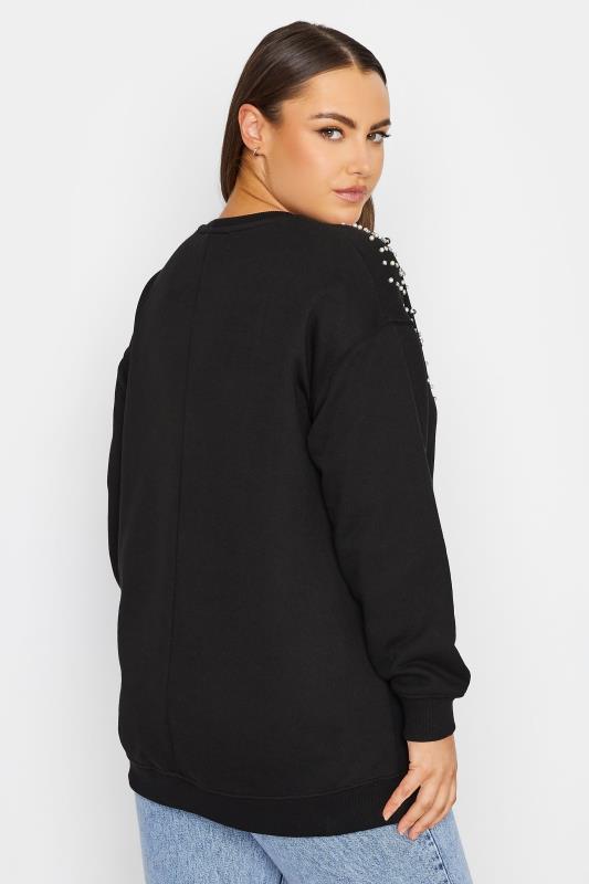 YOURS LUXURY Curve Black Diamante & Pearl Embellished Soft Touch Sweatshirt | Yours Clothing 4