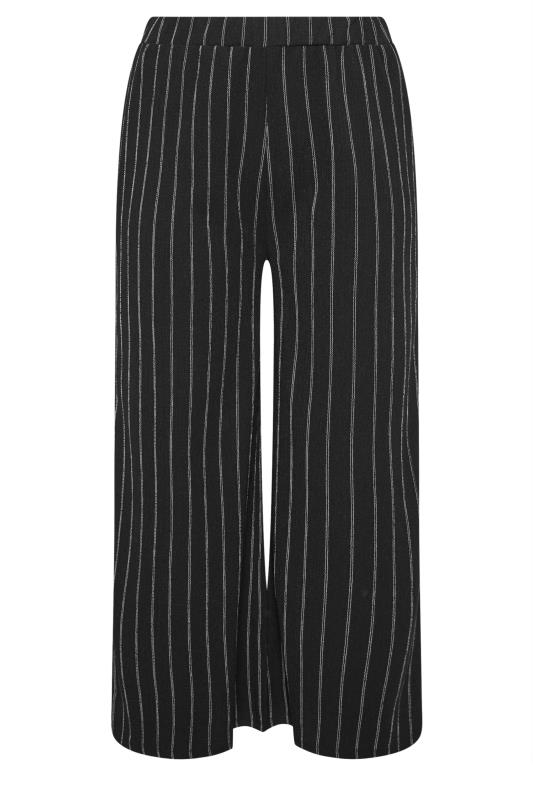 YOURS Plus Size Black Stripe Textured Wide Leg Trousers | Yours Clothing 5