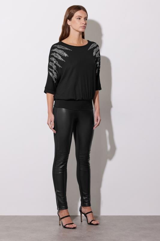  Tallas Grandes STAR Black Diamante Sleeve Top