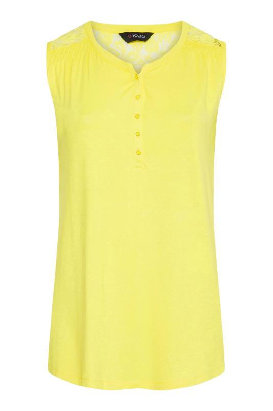 Plus Size Bright Yellow Lace Insert Button Down Vest Top | Yours Clothing 5