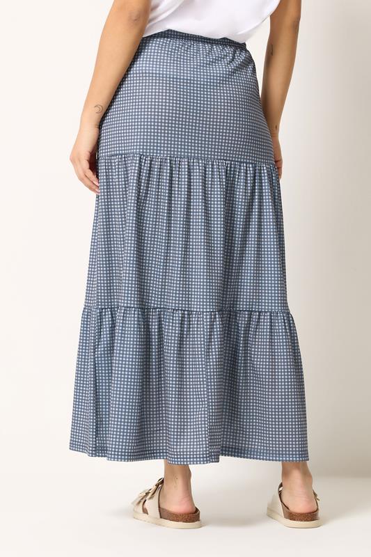 M&Co Petite Blue Gingham Tiered Maxi Skirt | M&Co 2