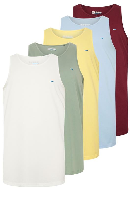 BadRhino Big & Tall White/Yellow/Blue/Red/Green 5 Pack Vest Tops | BadRhino 1