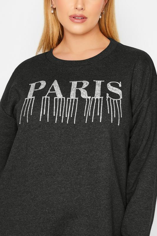 YOURS LUXURY Plus Size Charcoal Grey 'Paris' Diamante Embellished Sweatshirt | Yours Clothing 5