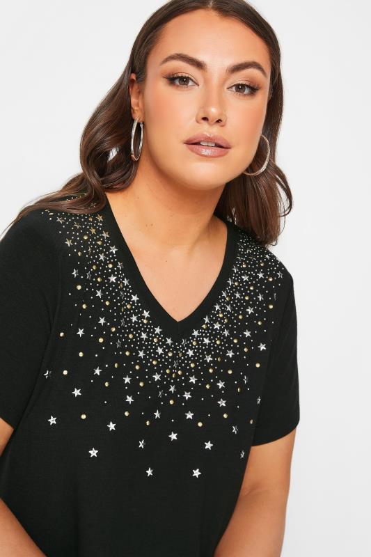 YOURS Curve Black Embellished Swing Top | Yours Clothing 4