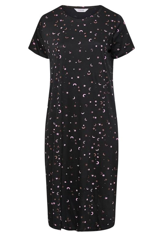 Plus Size Black Star & Moon Print Midaxi Nightdress | Yours Clothing 6