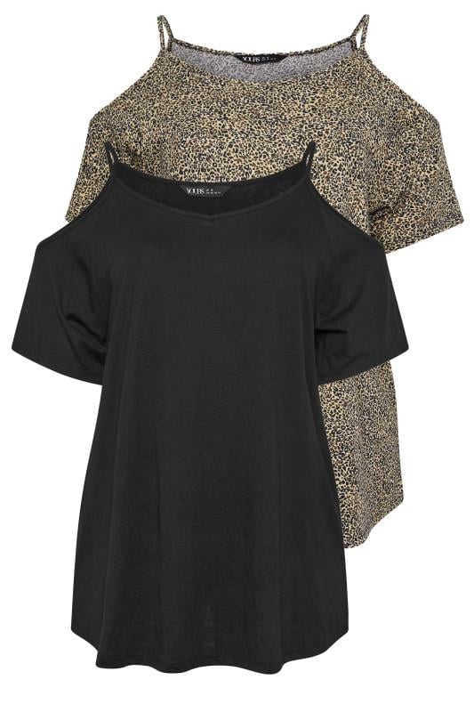 YOURS Plus Size 2 PACK Brown & Black Leopard Print Cold Shoulder Tops | Yours Clothing 7