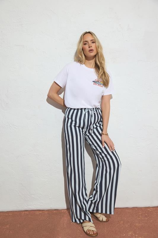  LTS Tall Blue Stripe Textured Wide Leg Trousers