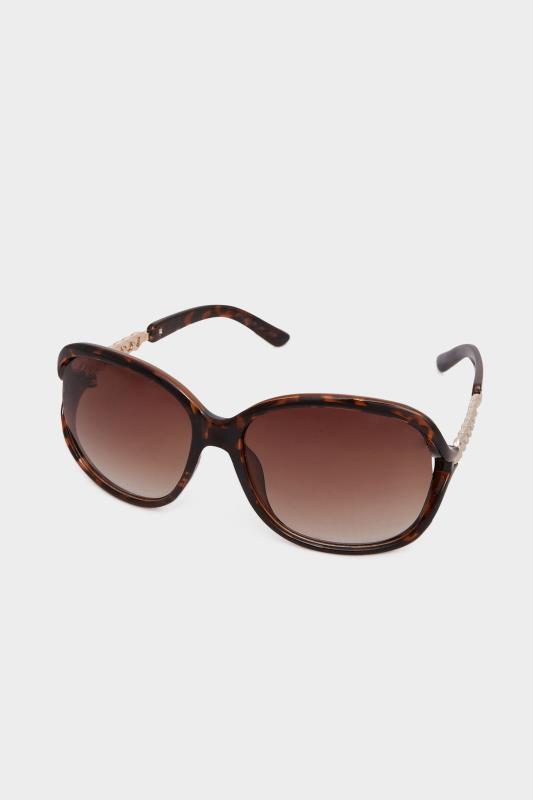Plus Size Brown Tortoiseshell Chain Arm Sunglasses | Yours Clothing 2