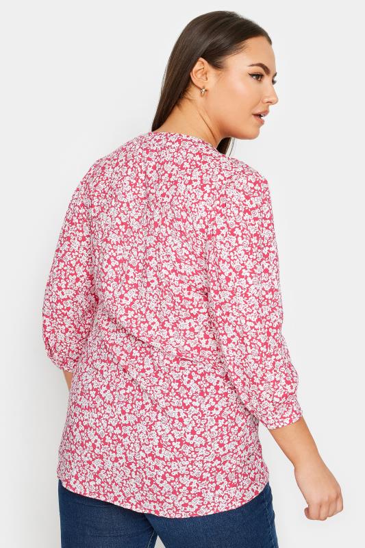 YOURS Plus Size Pink Floral Print Pintuck Blouse | Yours Clothing 3