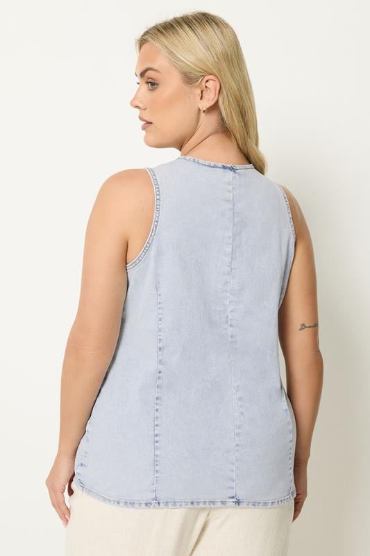 YOURS Plus Size Bleach Blue Denim Longline Waistcoat | Yours Clothing 2