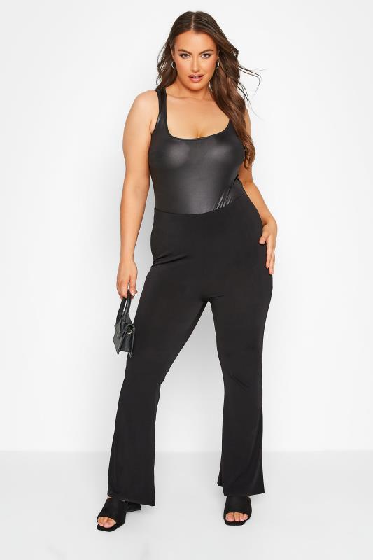 Plus Size Black Ruched Back Flared Trousers | Yours Clothing 2