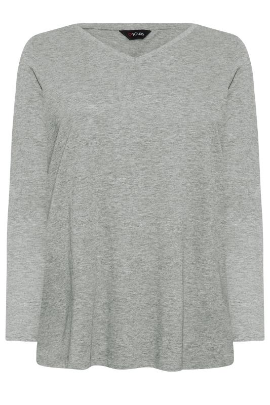 YOURS Plus Size Grey Marl Long Sleeve V-Neck T-Shirt | Yours Clothing 6