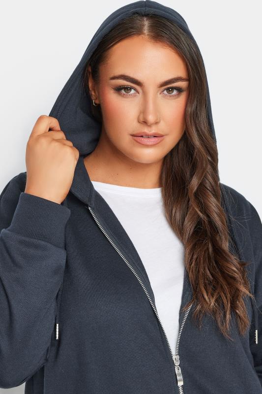 YOURS Plus Size Navy Blue Longline Zip Hoodie | Yours Clothing 4