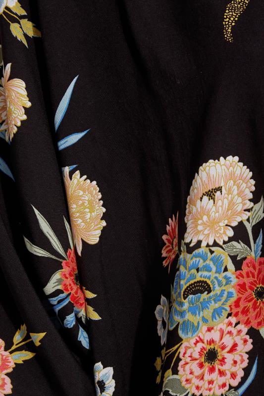 Plus Size Black Floral Print Longline Kimono Cardigan | Yours Clothing  5