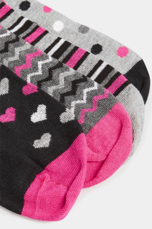YOURS 4 PACK Black Heart & Stripe Print Footbed Ankle Socks | Yours Clothing 4