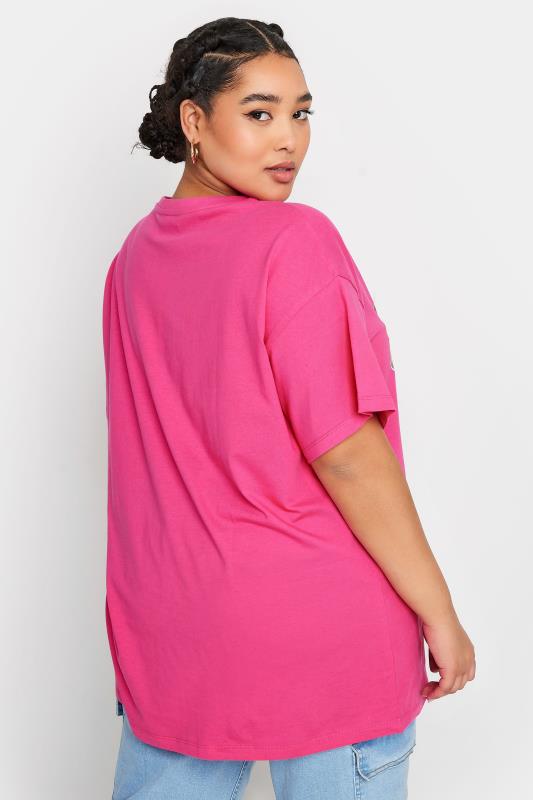 YOURS Plus Size Pink Rainbow Print 'Love' Slogan Oversized T-Shirt | Yours Clothing 4