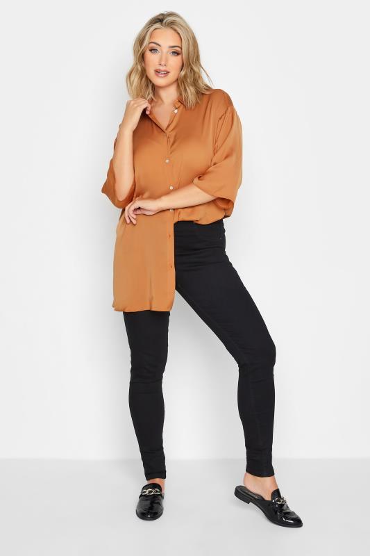 YOURS Plus Size Orange Satin Shirt | Yours Clothing 2