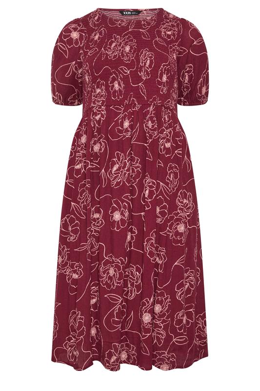 YOURS Plus Size Red Floral Swirl Puff Sleeve Shirred Dress  | Yours Clothing 5