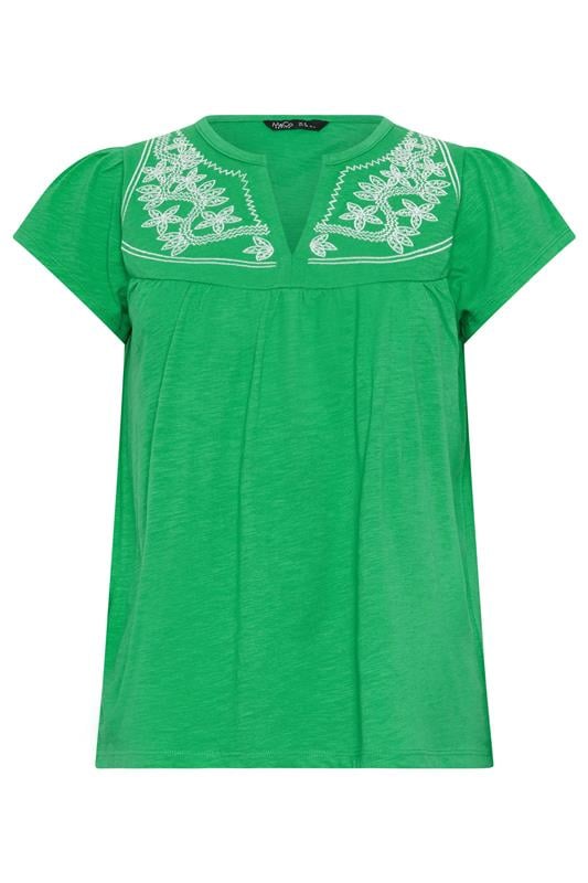 M&Co Petite Green Embroidered Cotton Notch Neck Top | M&Co 5
