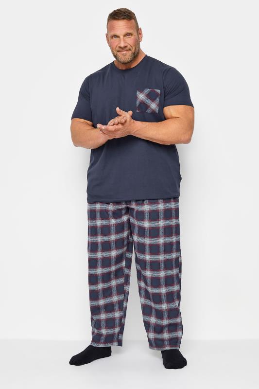 Men's  BadRhino Navy and Red T-Shirt and Check Trousers Pyjama Set