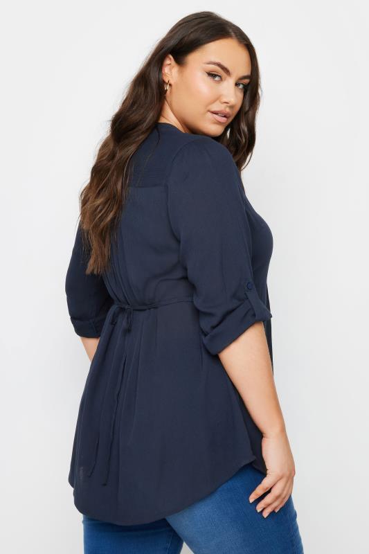 YOURS Plus Size Navy Blue Pintuck Embellished Shirt | Yours Clothing 3