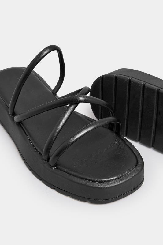 PixieGirl Black Strappy Flatform Sandals In Standard Fit | PixieGirl 6