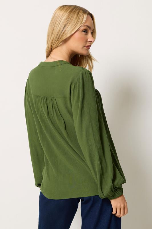 M&Co Khaki Green Crochet Long Sleeve Blouse | M&Co 2