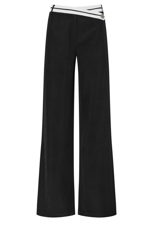 LTS Tall Black Cross Over Contrast Waistband Trousers | Long Tall Sally 7