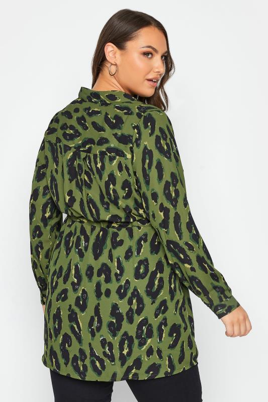 YOURS Plus Size Khaki Green Leopard Print Utility Tunic Shirt | Yours Clothing 3