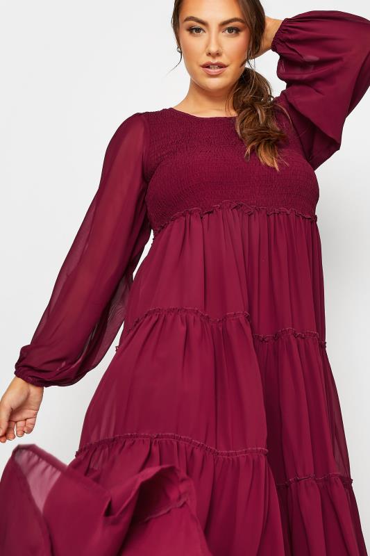 LIMITED COLLECTION Curve Burgundy Red Tierred Chiffon Dress 4