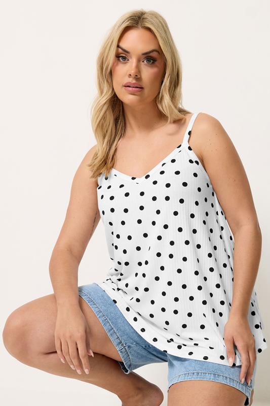  YOURS camisola blanca con vuelo y lunares 