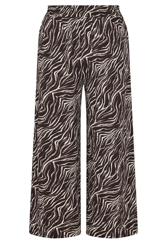 YOURS Plus Size Brown Zebra Crinkle Wide Leg Trousers | Yours Clothing 5