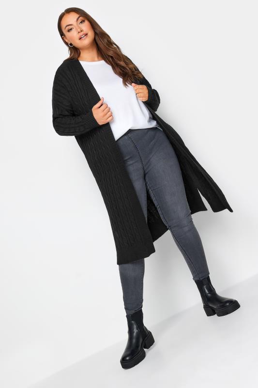 YOURS Plus Size Black Maxi Longline Cardigan | Yours Clothing 2