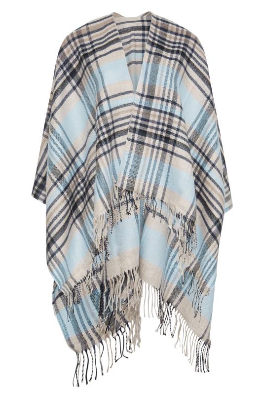 Curve Blue Checked Knitted Wrap Shawl_F.jpg
