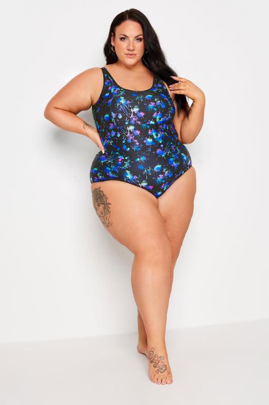 YOURS Plus Size Blue Splash Print Active Swimsuit | Yours Clothing 2