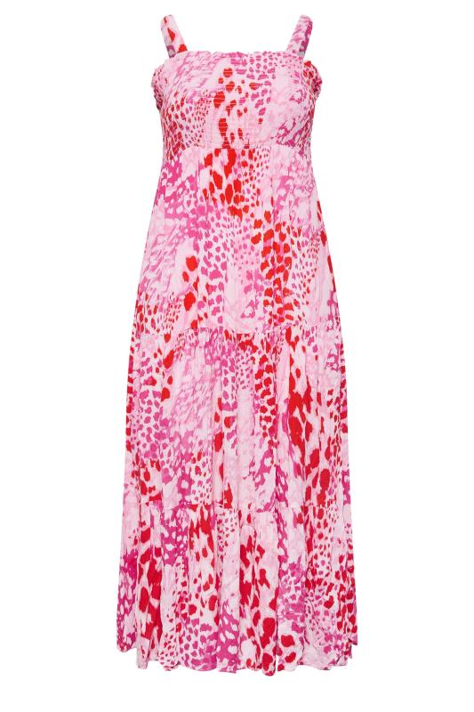 YOURS Plus Size Pink Animal Markings Shirred Strappy Sundress | Yours Clothing 6
