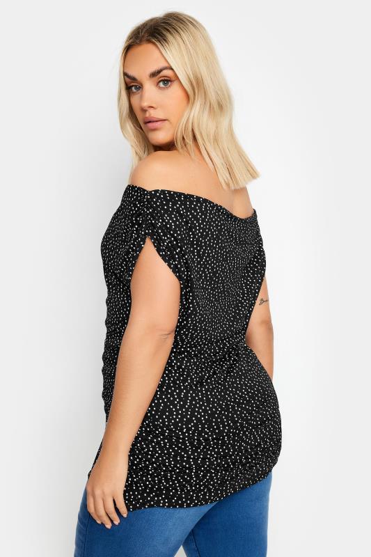 YOURS Plus Size Black Polka Dot Bardot Top | Yours Clothing 3